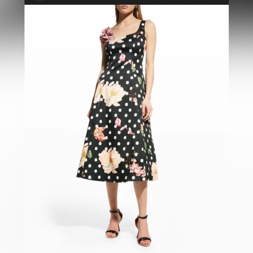 MARCHESA NOTTE
Polka Dot-Printed Floral Mikado Dress